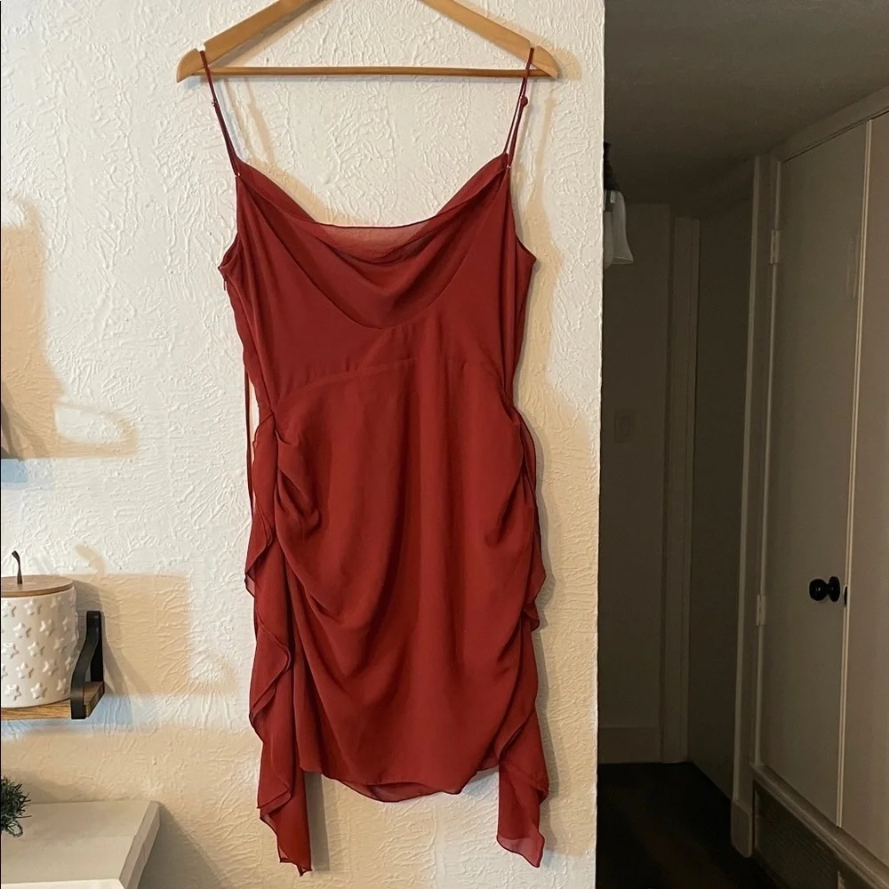 NWT Oh Polly Cowl Neck Backless Waterfall Skirt Mini Dress in Red Size 6